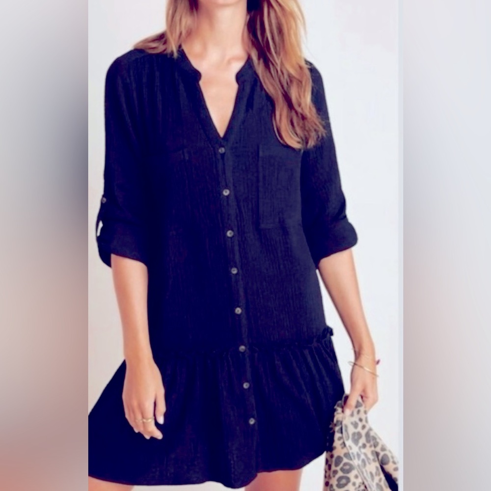Anthropology First Monday Emma button down utility sleeve tunic dress. Size L